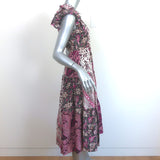 Ulla Johnson Asis Midi Dress Fuchsia/White Mixed Print Cotton-Silk Size 0
