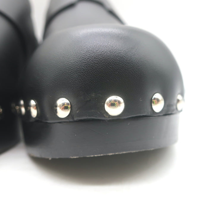 Hermes Calya Studded Clog Mules Black Leather Size 39