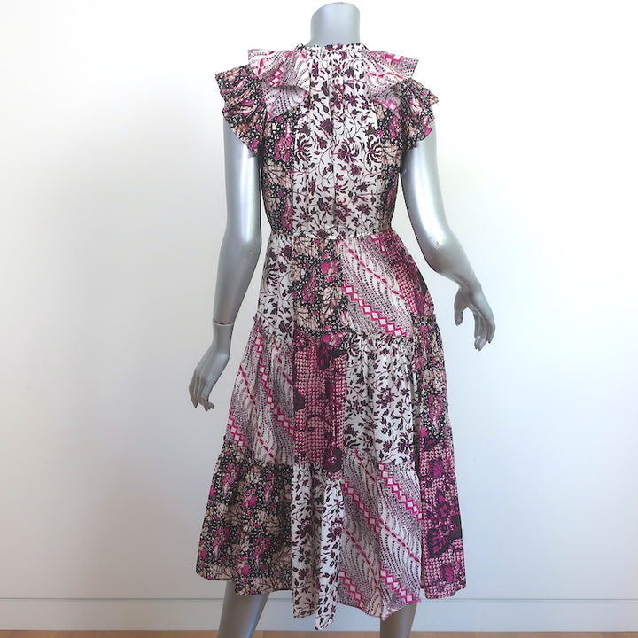 Ulla Johnson Asis Midi Dress Fuchsia/White Mixed Print Cotton-Silk Size 0