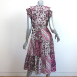 Ulla Johnson Asis Midi Dress Fuchsia/White Mixed Print Cotton-Silk Size 0