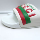 Gucci Original Pursuit Pool Slides White Leather Size 38 Flat Sandals