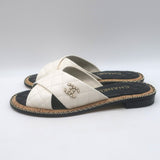 Chanel Chain CC Quilted Crisscross Slide Sandals Cream Lambskin Leather Size 39