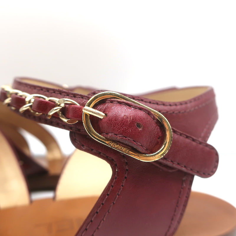 Pre-owned Louis Vuitton Burgundy/black Leather Ankle Strap Sandals Size 37