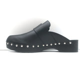 Hermes Calya Studded Clog Mules Black Leather Size 39