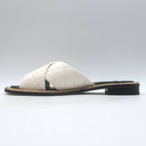 Chanel Chain CC Quilted Crisscross Slide Sandals Cream Lambskin Leather Size 39