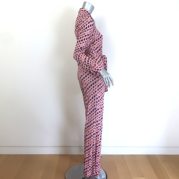 Diane von Furstenberg Milly Belted Jumpsuit Pink Printed Crepe Jersey Size Small