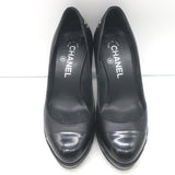 Chanel cap-toe platform pumps in black leather and patent, size 35.5, pre-owned with authentic luxury wear