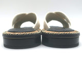 Chanel Chain CC Quilted Crisscross Slide Sandals Cream Lambskin Leather Size 39