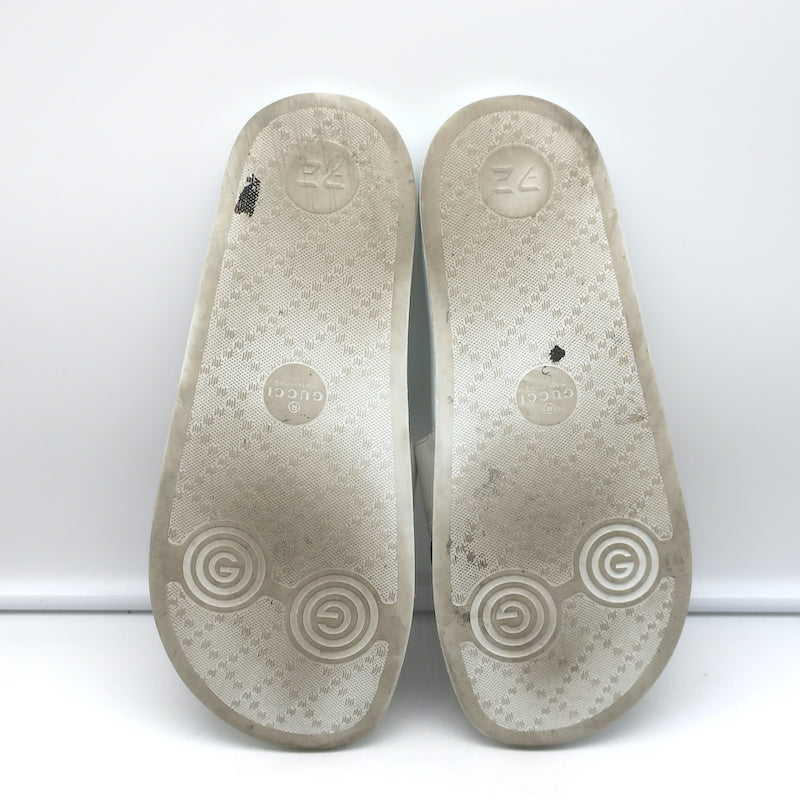 Gucci Original Pursuit Pool Slides White Leather Size 38 Flat Sandals