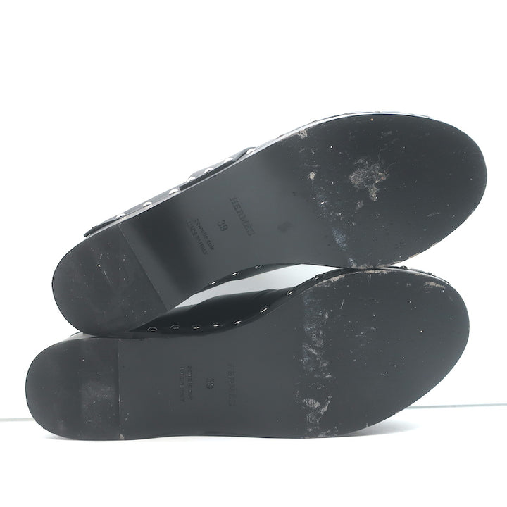 Hermes Calya Studded Clog Mules Black Leather Size 39