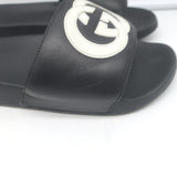 Gucci Interlocking GG Pursuit Pool Slides Black Leather Size 37 Flat Sandals