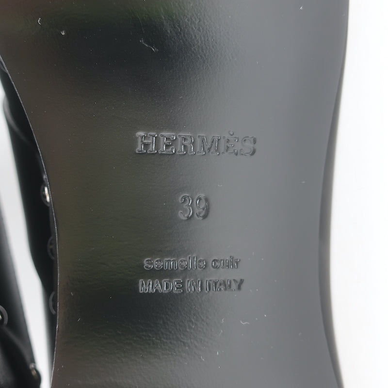 Hermes Calya Studded Clog Mules Black Leather Size 39