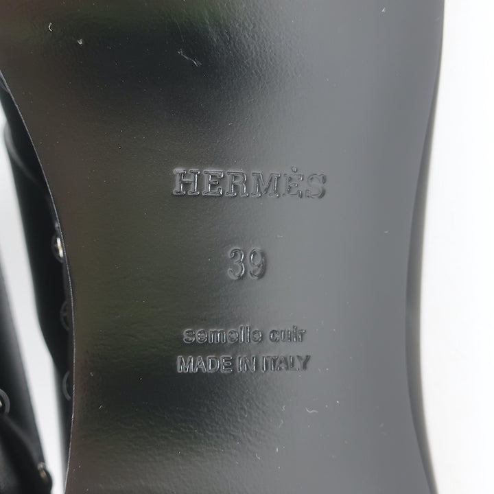 Hermes Calya Studded Clog Mules Black Leather Size 39