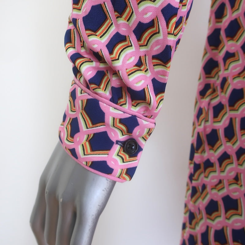 Diane von Furstenberg Milly Belted Jumpsuit Pink Printed Crepe Jersey Size Small