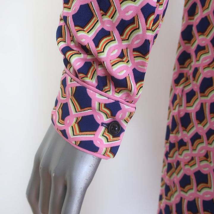 Diane von Furstenberg Milly Belted Jumpsuit Pink Printed Crepe Jersey Size Small