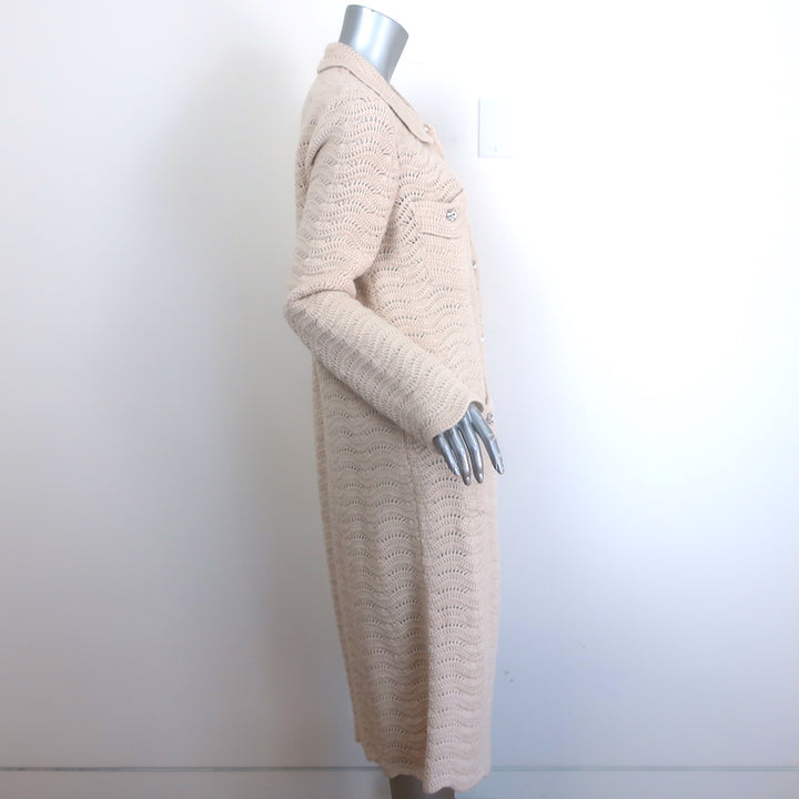 Gucci Crystal-Button Crochet Knit Duster Cardigan Ivory Wool Size Large