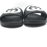 Gucci Interlocking GG Pursuit Pool Slides Black Leather Size 37 Flat Sandals