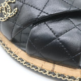 Chanel Chain CC Quilted Crisscross Slide Sandals Black Lambskin Leather Size 39