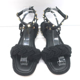 Valentino Rockstud Braided Ankle Strap Sandals Black Leather & Satin Size 40
