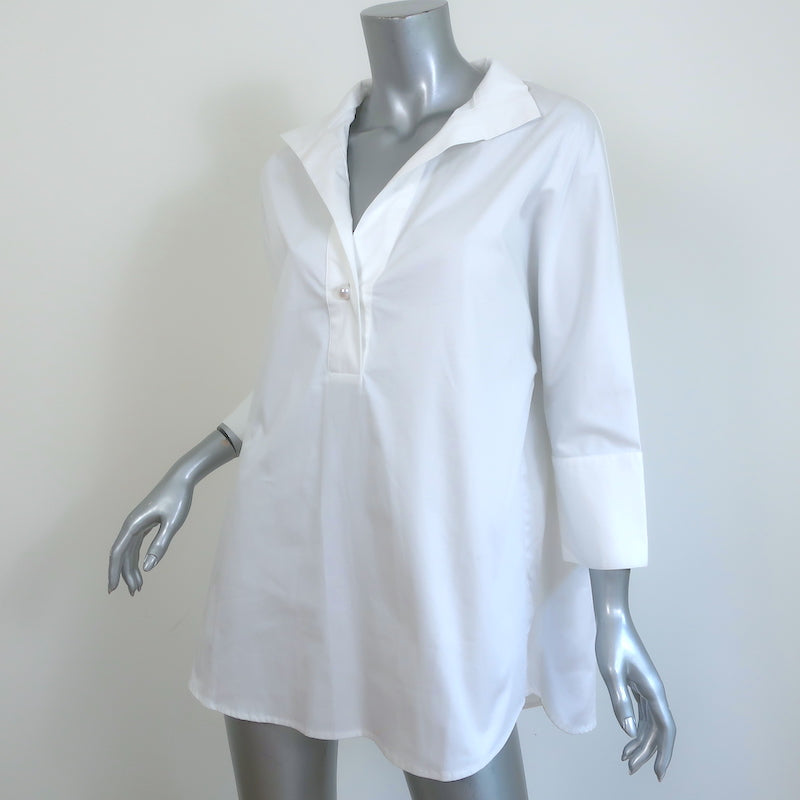 Tuckernuck Willow Faux Pearl Button Blouse White Stretch Cotton Size Small NEW