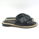 Chanel Chain CC Quilted Crisscross Slide Sandals Black Lambskin Leather Size 39