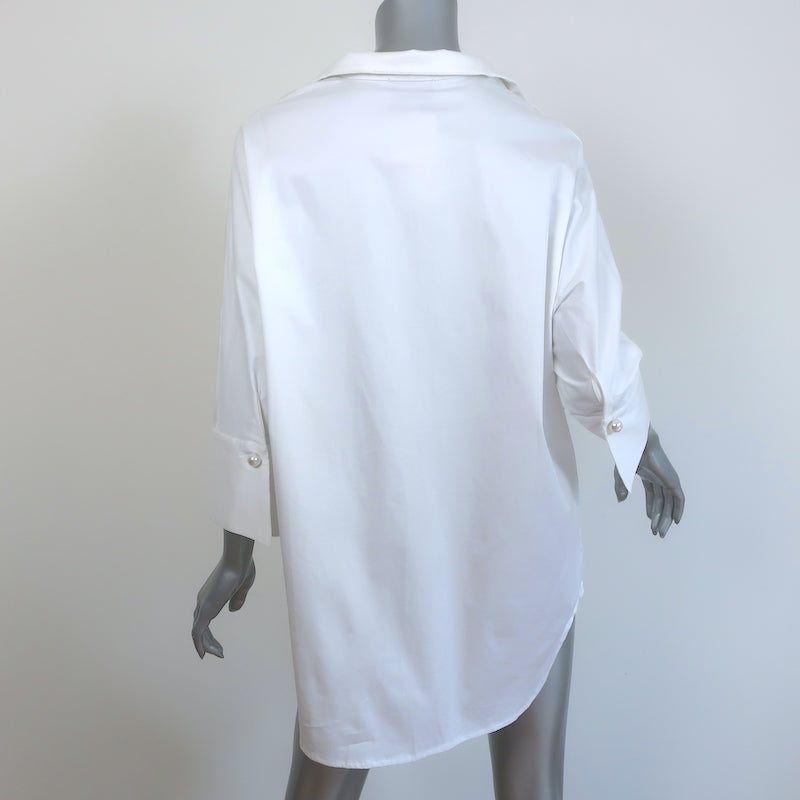 Tuckernuck Willow Faux Pearl Button Blouse White Stretch Cotton Size Small NEW