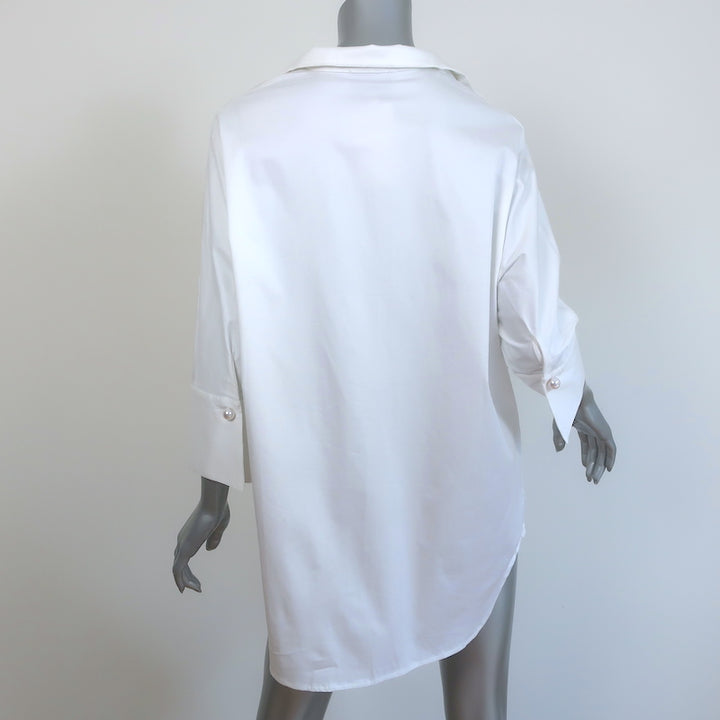 Tuckernuck Willow Faux Pearl Button Blouse White Stretch Cotton Size Small NEW