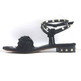 Valentino Rockstud Braided Ankle Strap Sandals Black Leather & Satin Size 40