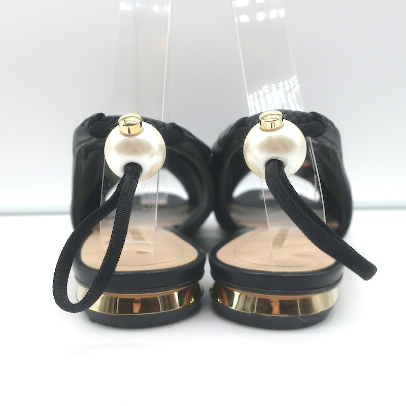 Nicholas Kirkwood Delfi Faux Pearl Slingback Sandals Black Leather Size 37