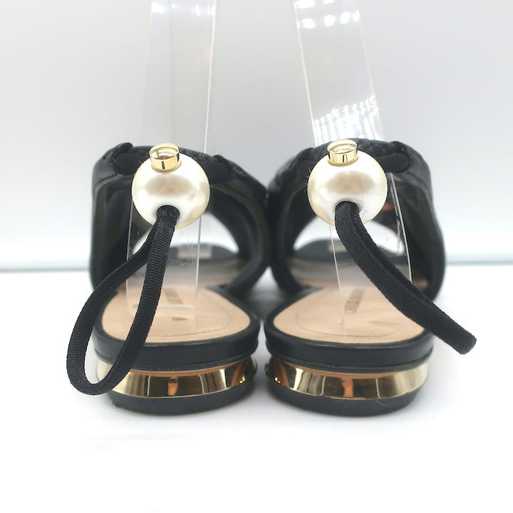 Nicholas Kirkwood Delfi Faux Pearl Slingback Sandals Black Leather Size 37