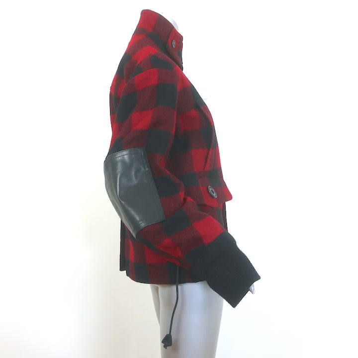 Dsquared2 Buffalo Plaid Leather Elbow Patch Jacket Red/Black Wool Size 42