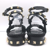 Valentino Rockstud Braided Ankle Strap Sandals Black Leather & Satin Size 40