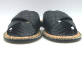 Chanel Chain CC Quilted Crisscross Slide Sandals Black Lambskin Leather Size 39
