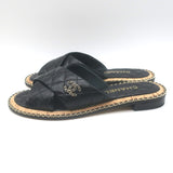 Chanel Chain CC Quilted Crisscross Slide Sandals Black Lambskin Leather Size 39