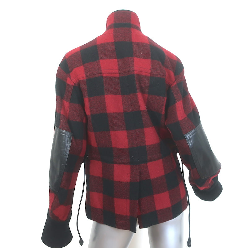 Dsquared2 Buffalo Plaid Leather Elbow Patch Jacket Red/Black Wool Size 42