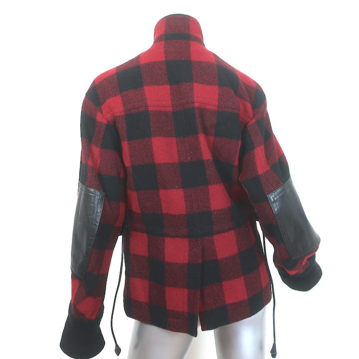 Dsquared2 Buffalo Plaid Leather Elbow Patch Jacket Red/Black Wool Size 42