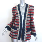 Gucci Crystal-Embellished Striped Boucle Jacket Red/Navy Cotton-Blend Size 44