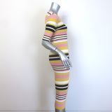 FRAME Baja Striped Ribbed Knit Midi Dress Citrine/Multi Size Medium NEW