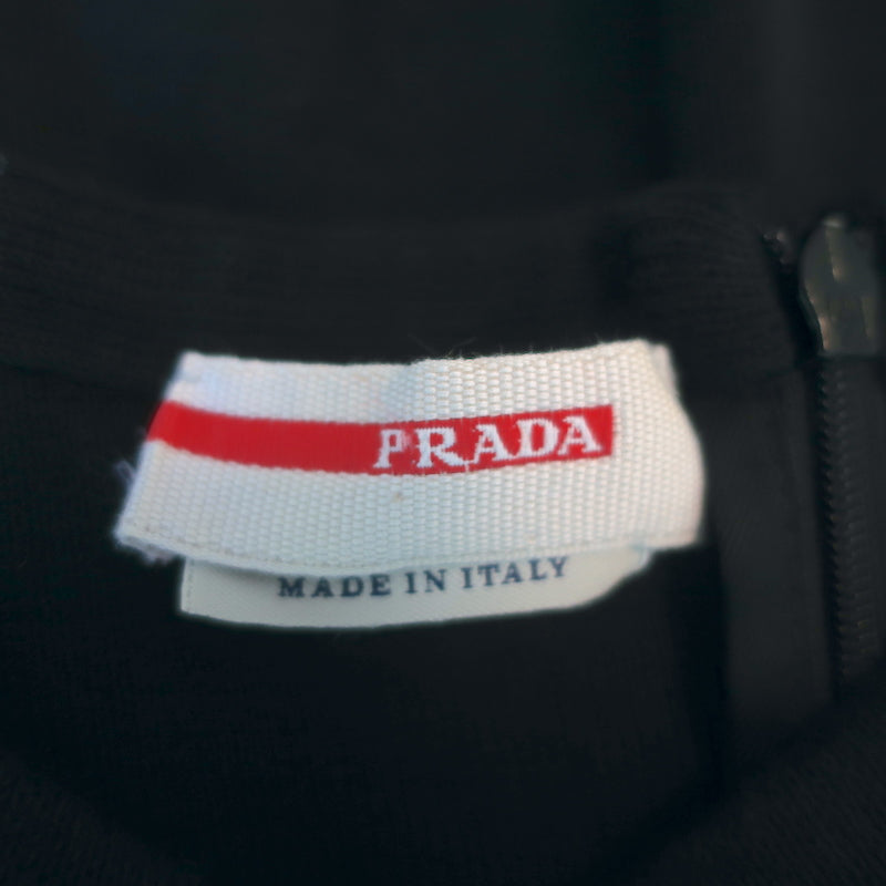 Prada Linea Rossa Sleeveless Mini Dress Black Cotton Knit Size 36