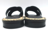 Chanel Chain CC Quilted Crisscross Slide Sandals Black Lambskin Leather Size 39