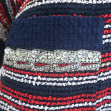 Gucci Crystal-Embellished Striped Boucle Jacket Red/Navy Cotton-Blend Size 44