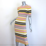 FRAME Baja Striped Ribbed Knit Midi Dress Citrine/Multi Size Medium NEW