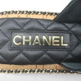 Chanel Chain CC Quilted Crisscross Slide Sandals Black Lambskin Leather Size 39