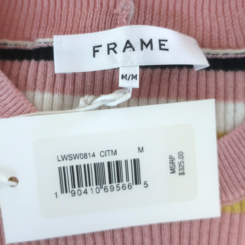 FRAME Baja Striped Ribbed Knit Midi Dress Citrine/Multi Size Medium NEW