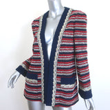 Gucci Crystal-Embellished Striped Boucle Jacket Red/Navy Cotton-Blend Size 44
