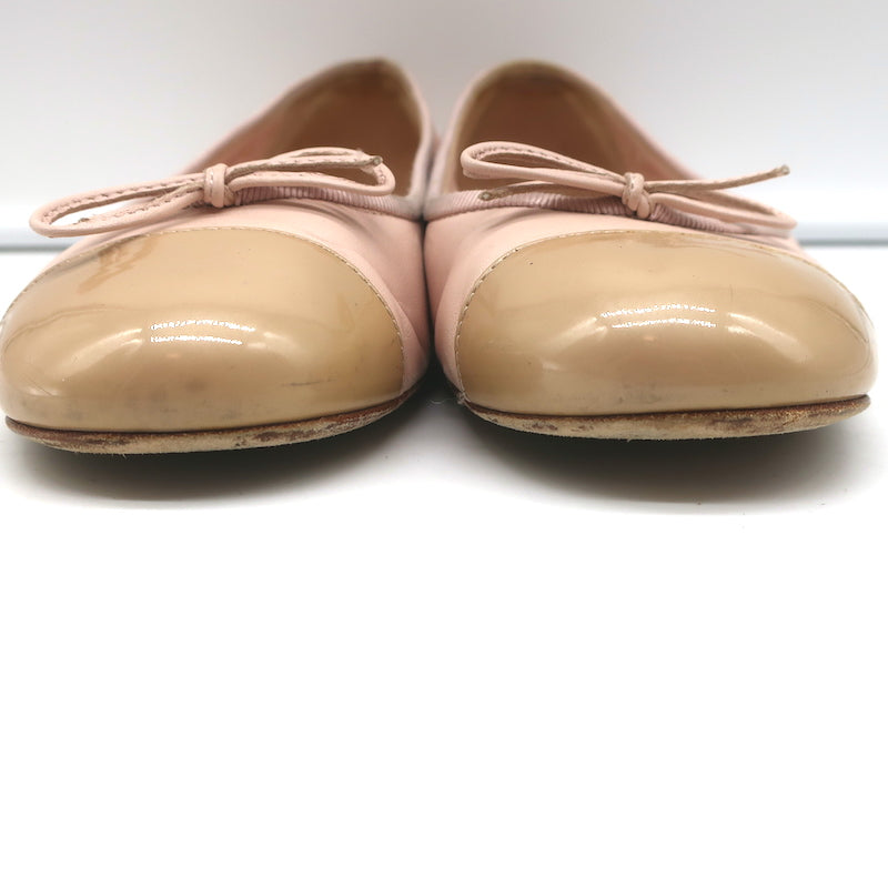 Chanel Coco Jazz Cap Toe Ballet Flats Light Pink Leather &amp; Beige Patent Size 37