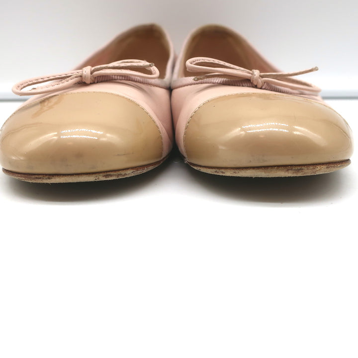 Chanel Coco Jazz Cap Toe Ballet Flats Light Pink Leather &amp; Beige Patent Size 37