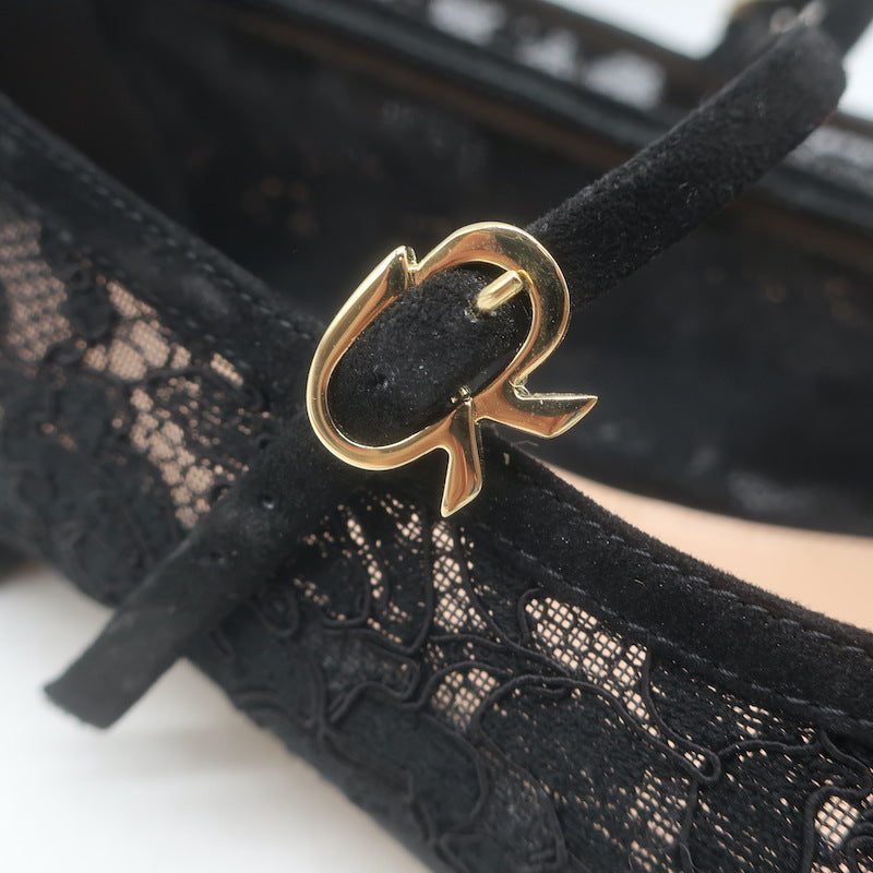 Gianvito Rossi Claudia Lace Pointed Toe Ballet Flats Black Size 39