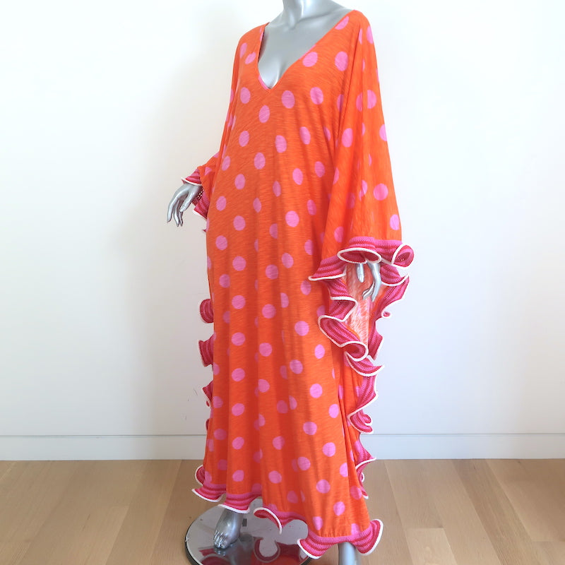 Pitusa Polka Dot Sevillana Ruffled Maxi Dress Orange/Pink Size Petite NEW