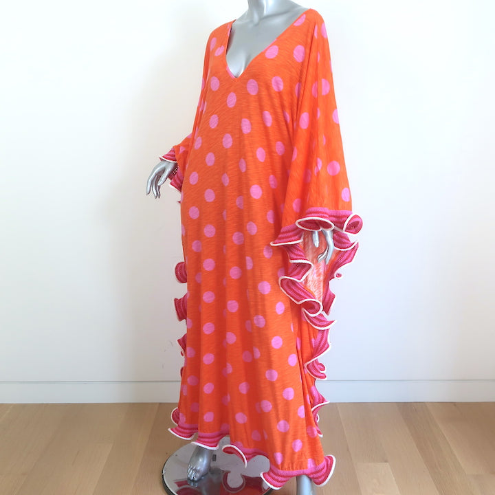Pitusa Polka Dot Sevillana Ruffled Maxi Dress Orange/Pink Size Petite NEW